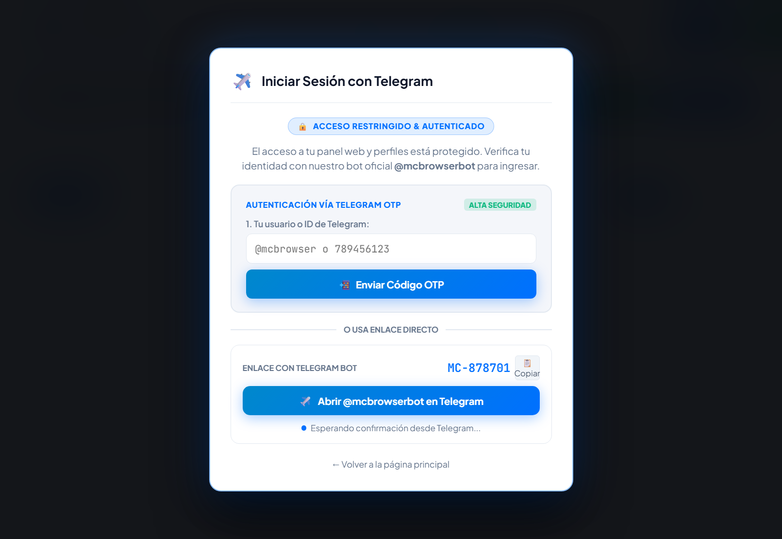 Acceso rápido con bot de Telegram